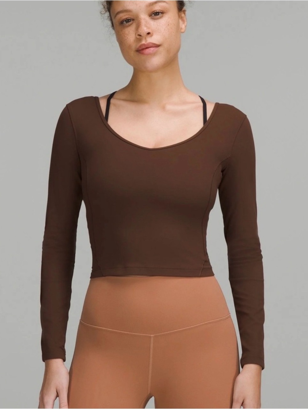 Lululemon Align Long Sleeve Scoop-Neck Crop Top - Brown